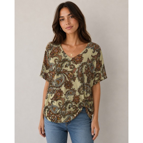 C Est. 1946 Tops - Boho Paisley Blouse Womens Relaxed Ruched Hem Tunic Cottagecore Festival Top